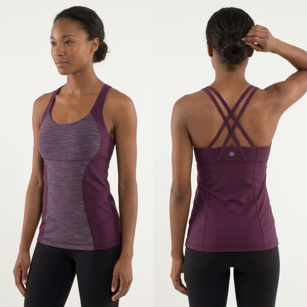 Lululemon Purple Space Dye Strappy Criss Cross Back Tank Top Built-In Bra S-M